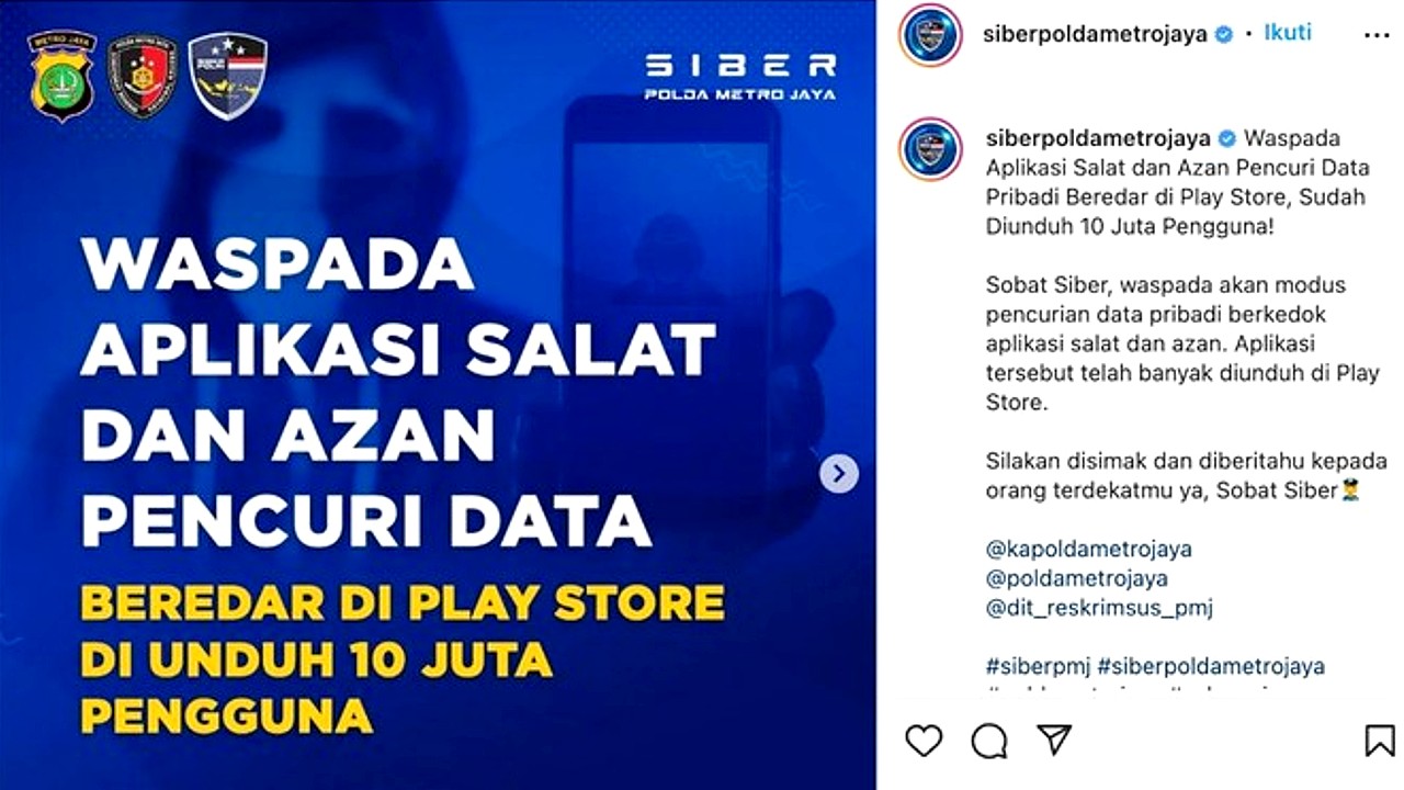 Siber Polda Metro Jaya Rilis Daftar 11 Aplikasi Azan-Shalat Pencuri Data
